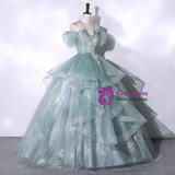Sweet Spaghetti Straps Mint Green Tulle Ball Gown Formal Quinceanera Dress With Bow SP2218