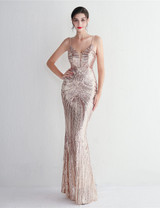 Trendy Sparkle Gold Sequins Mermaid Evening Gowns JTE531