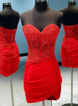 Ivory Strapless Appliques Homecoming Dress with Detachable Sleeves