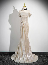 Half Sleeve V-neck Velvet Dress With Slit Champagne main image 1