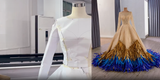Feather Prom Dress with Gold-to-Blue Ombre: A Couture Journey