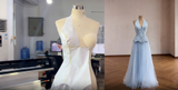 Dusty Blue Gown Diary: Tulle, Satin Panels & Hand-Sewn Fringe