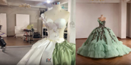 Custom Mint Green Glitter Ball Gown – Handmade in Our Workshop