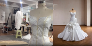 Handmade Matte Satin Wedding Gown | 3D Folds & Structured Skirt Design