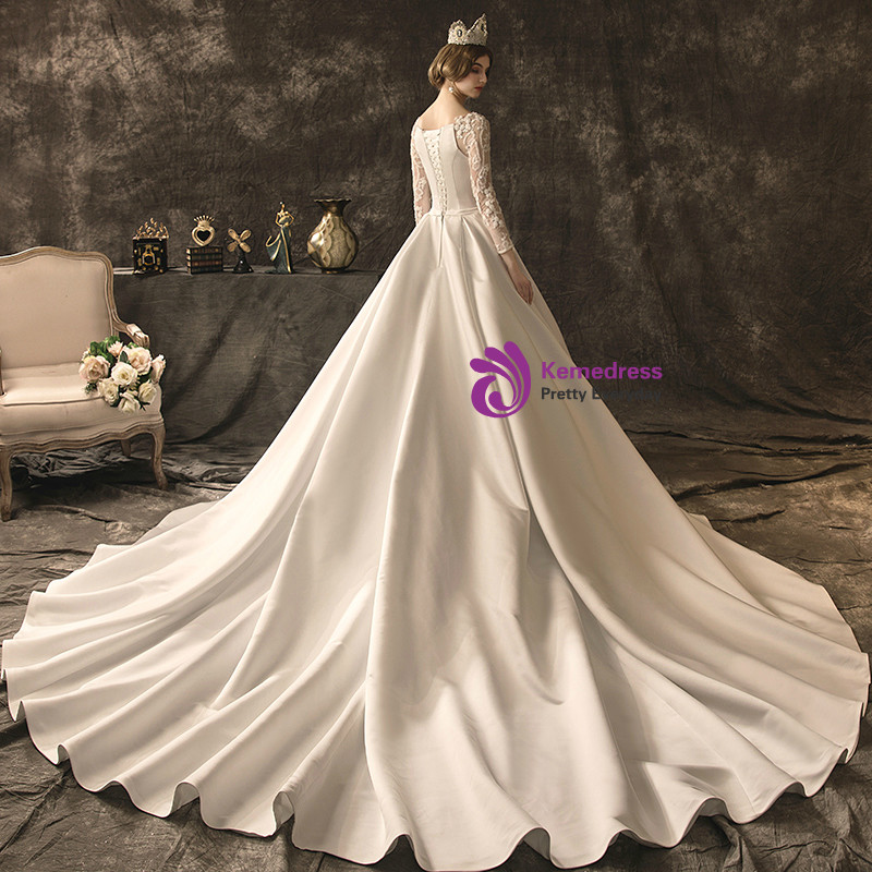 Vintage Ball Gown White Satin Long Wedding Dresses