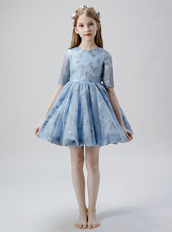 girls autumn dress - blue large sketched floral main image 1