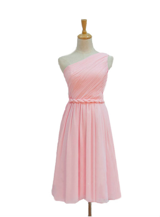 Full Pleated Skirt Chiffon Bridesmaid Dress Pearl Pink