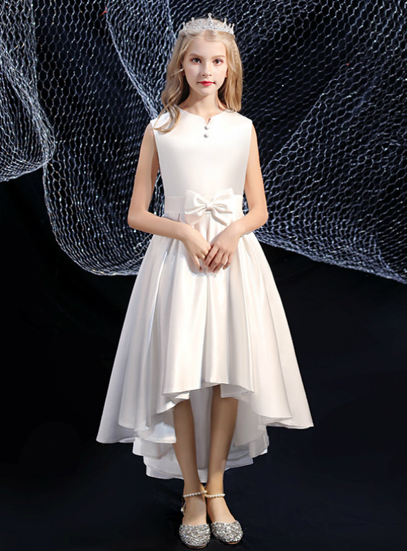 White Flower Girl Dress with Bow