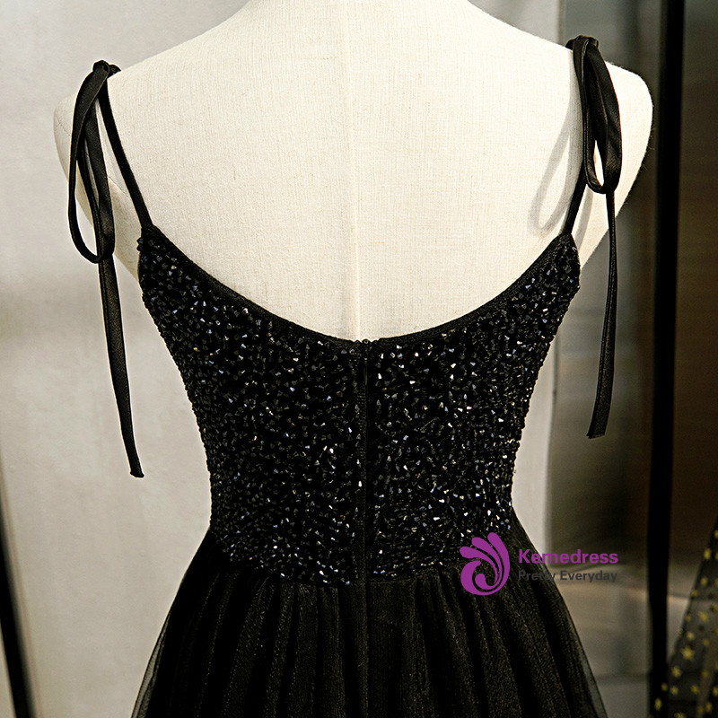 Black Tulle Spaghetti Straps A Line Formal Dress