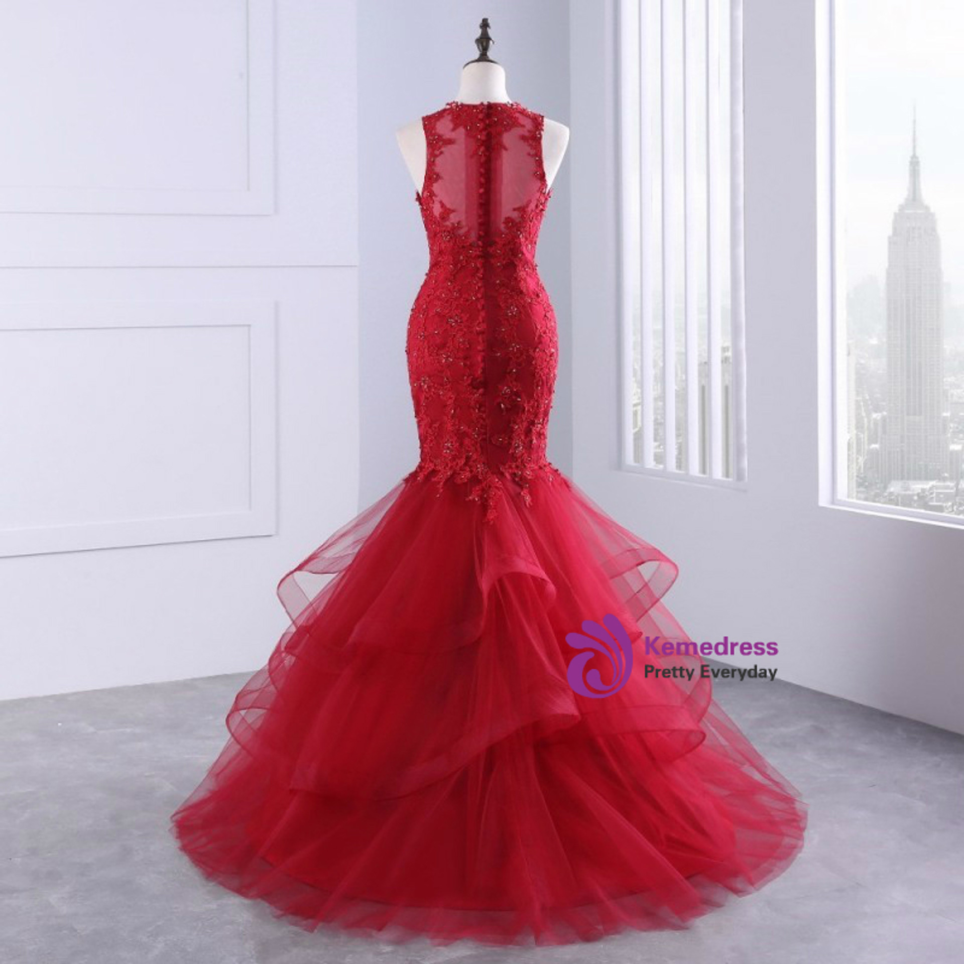 Evening Dresses Red Prom Dresses Lace Prom Dress Mermaid Prom Dresses