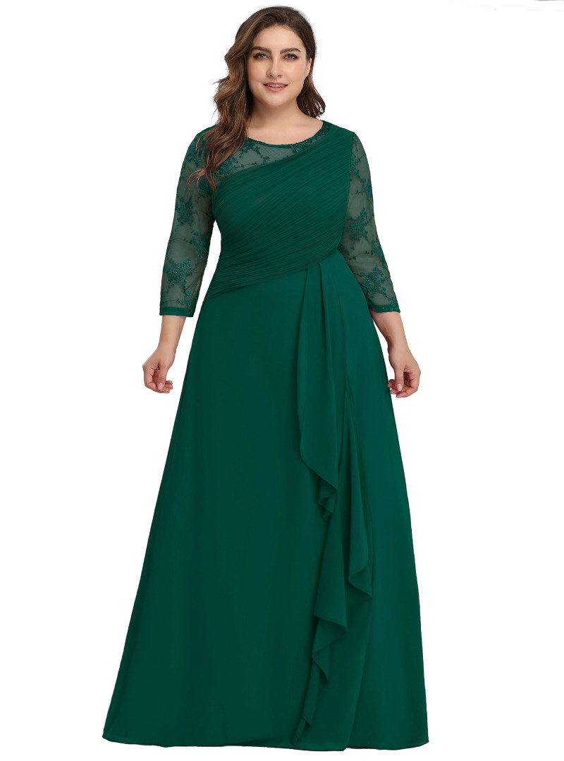 A-line Floor-Length Chiffon Pleated Dress Steel Grey Plus Size