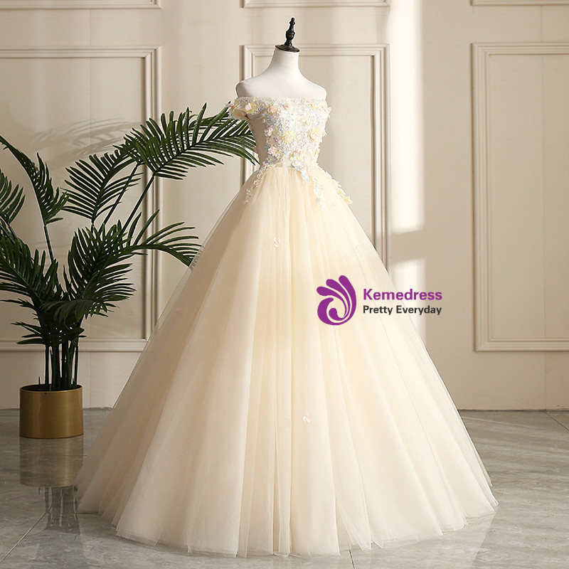 Champagne Off the Shoulder Quinceañera Dresses Lace Applique Ball Gown 20467 main image 0