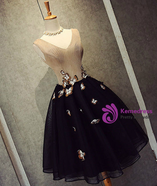 Cute A Line Tulle Round Neck Mini Formal Prom Dress, Cheap Evening Dress