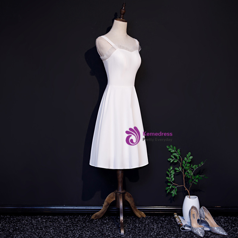 Cicinia White Prom Dresses Long Spaghetti Straps Backless Sheath Dress With Sweep Train