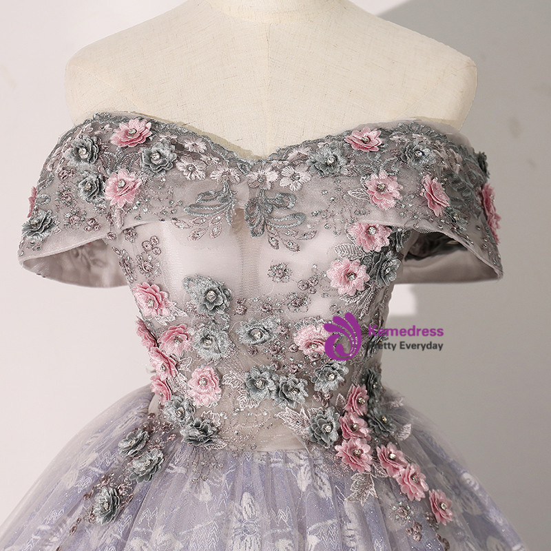 Off the Shoulder Lace Appliques Ball Gown Princess Quinceanera Dress