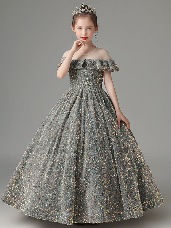 Ball Gown Long Sleeves Floor Length Flower Girl Party Dress with Rhinestone Appliques main image 0