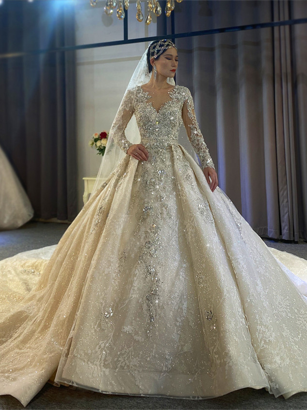 The Upper Body Beaded Luxury Long Sleeves Wedding Dress