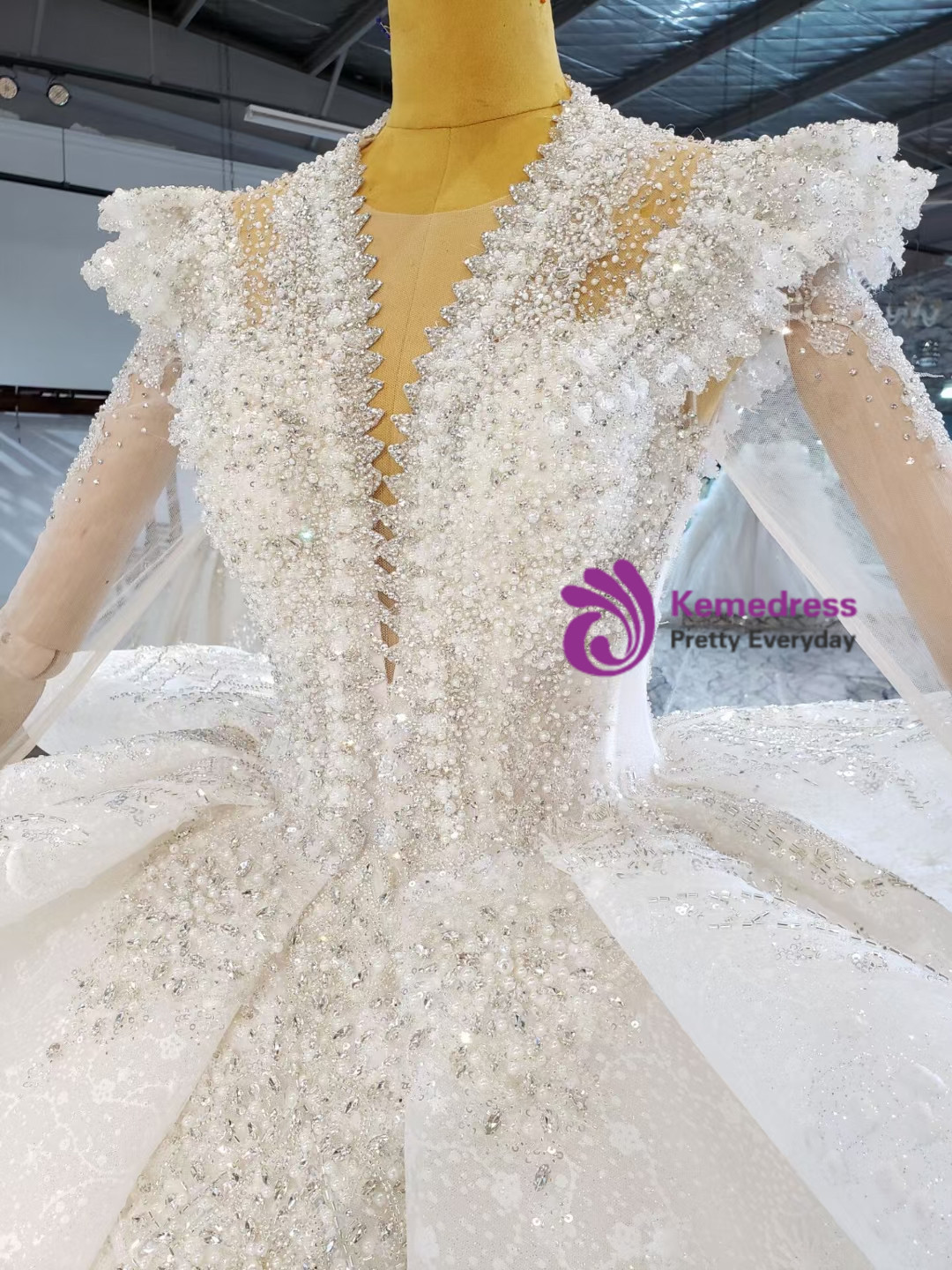 Sequined Tulle Beading Crystal Wedding Gown