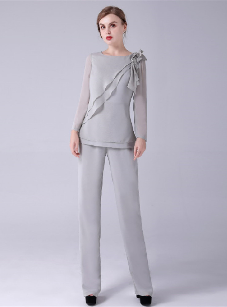 Chiffon Grey A Line Mother of the Bride Dress with Lace Appliques main image 0