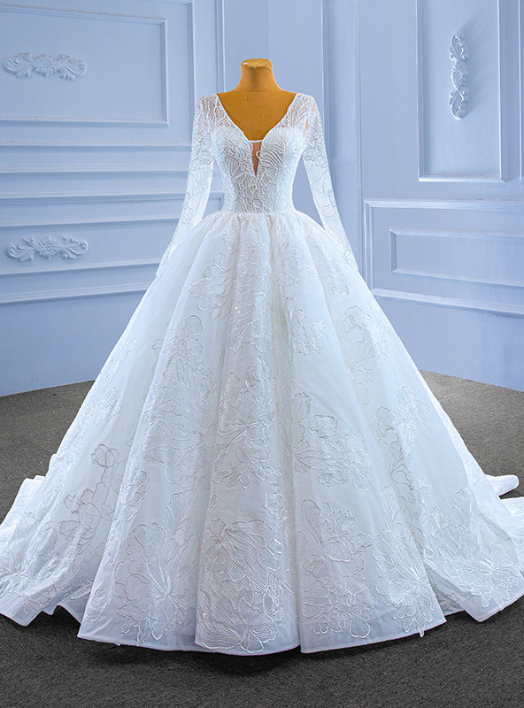 Long Sleeve Tulle Sequins Beading Wedding Dress