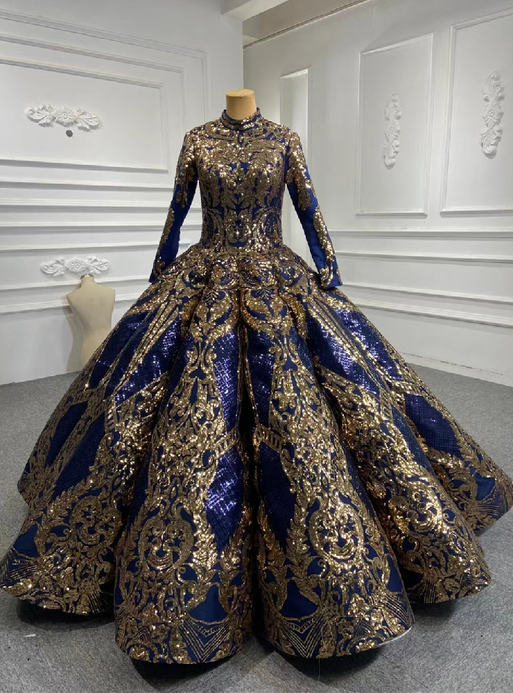 Sparkly Gold Ball Gown Detachable Sleeves Sequins Bodice Prom Dress with Bow