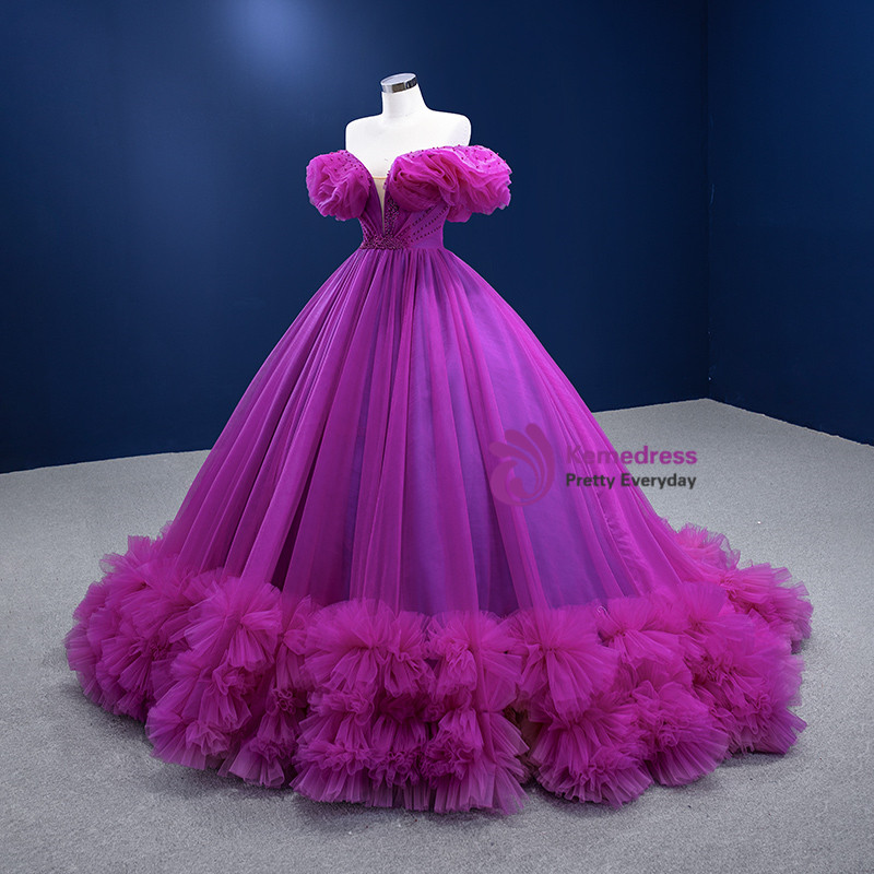 Off the Shoulder Sweetheart Prom Dress Fuchsia Plus Size main image 1