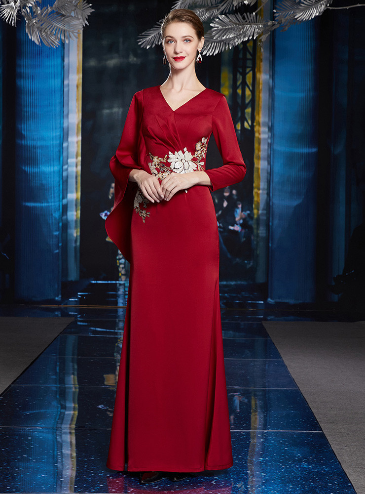 V Neck Long Sleeves Mother of the Bride Dresses main image 1