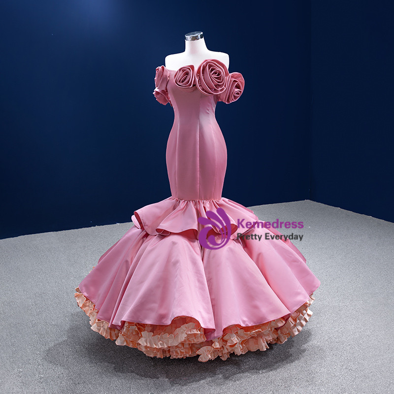 Modest Mermaid Strapless Pink Sleeveless Prom Dress Formal Evening Dresses With Bow main image 0