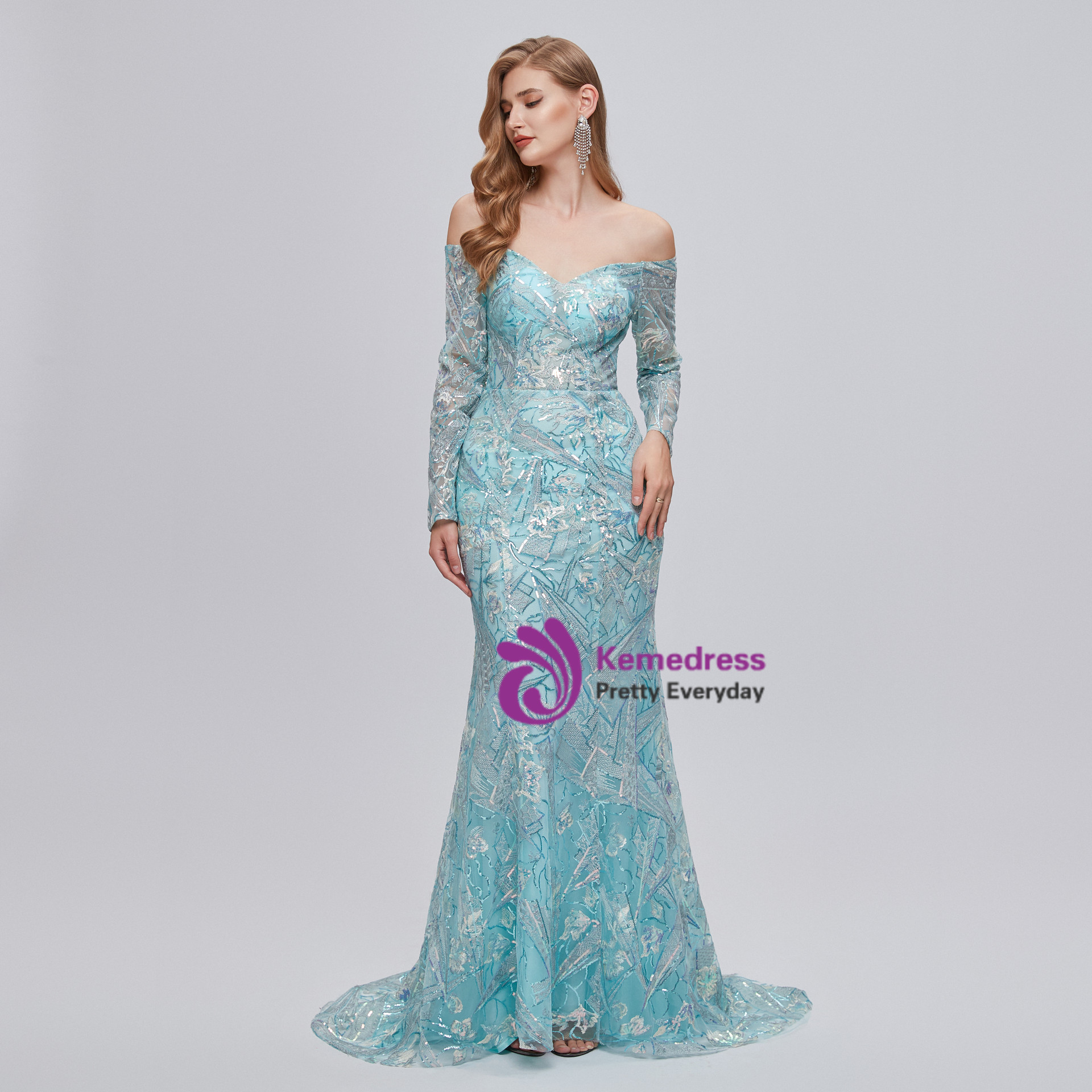 Off the Shoulder Sequins Sleeveless Mermaid Prom Dress LBQ0808 main image 1