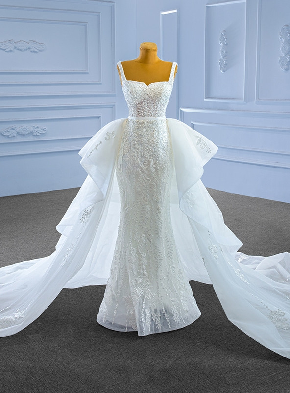 Aesthetic High Low Strapless Tulle White Long Wedding Dresses main image 0