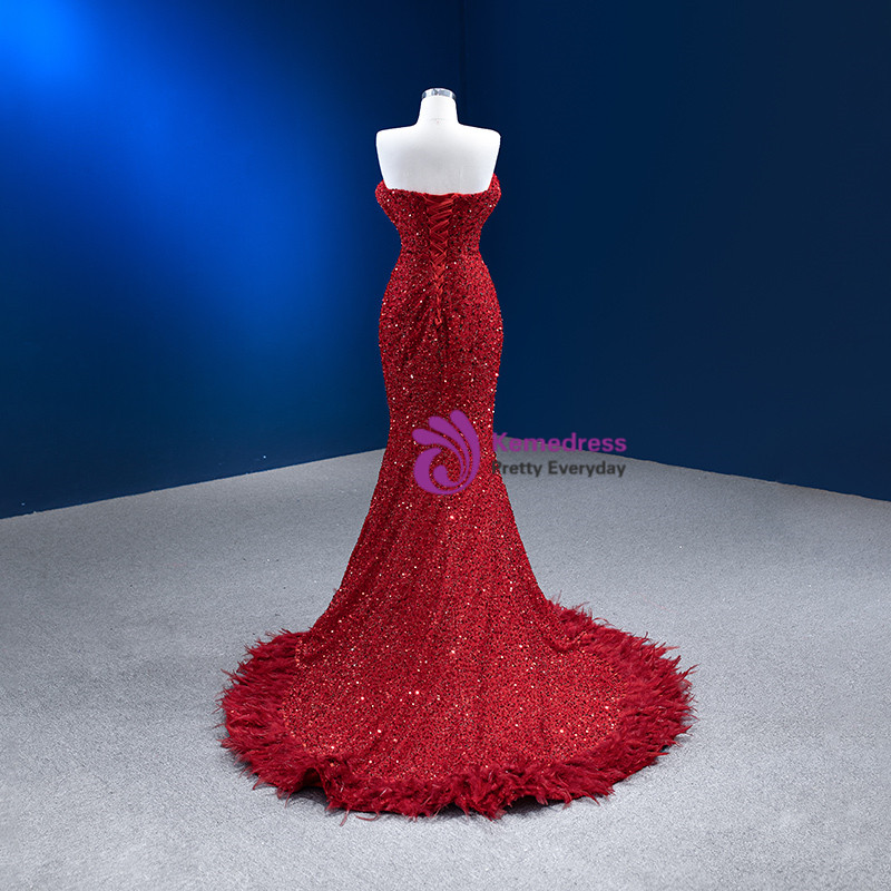 Exquisite Red Sequins Sweetheart Sleeveless Mermaid Prom Dresses