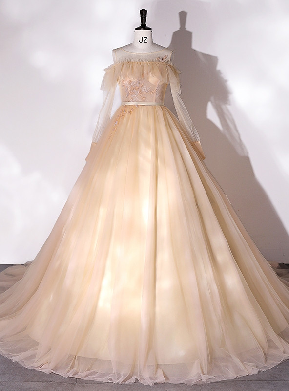 Champagne Tulle Satin Embroidery Quinceanera Dress