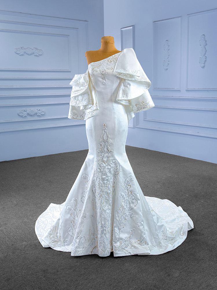 Luxury Mermaid Straps Sequin White Long Wedding Dresses Brides Gown