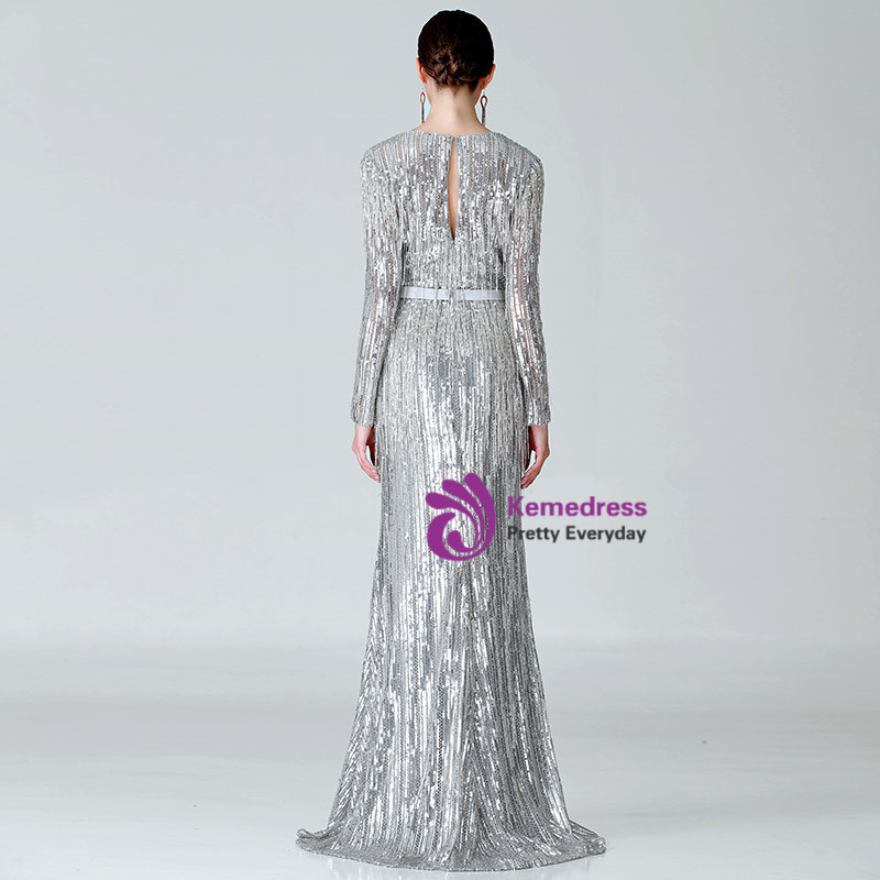 Chic Silver Mermaid Sequins Off the Shoulder Beading Prom Dress Evening Dress Y7613