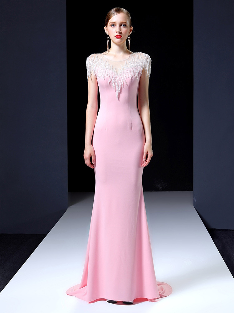 Pink Chiffon Mother of the Bride Dress with Lace