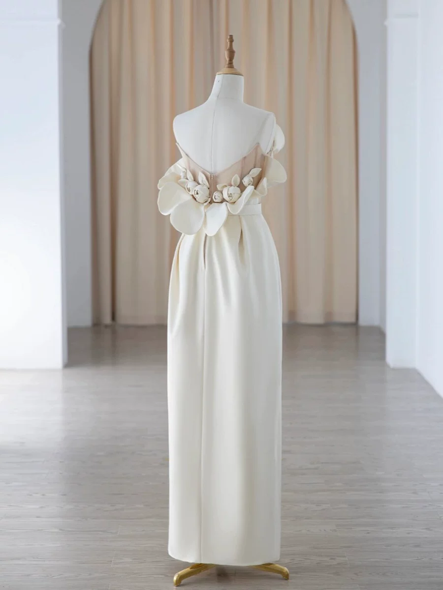 Ivory Designer Satin Classic A-line Strapless Bridal Gown