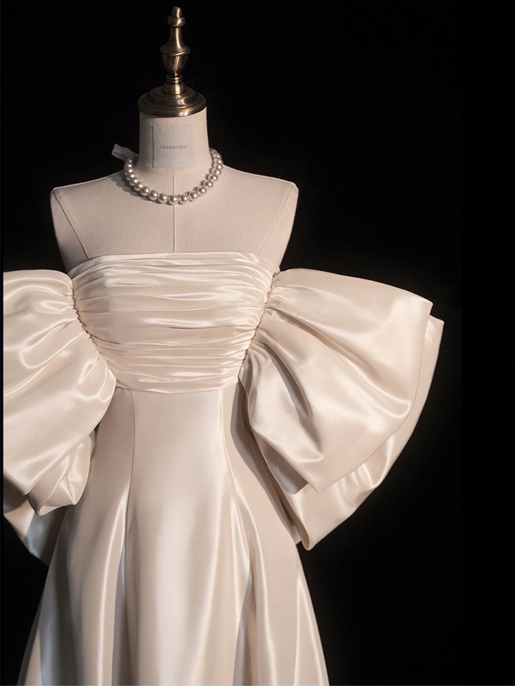 Chic Sheath Strapless Sleeveless White Satin Wedding Dresses With Ruffles main image 0