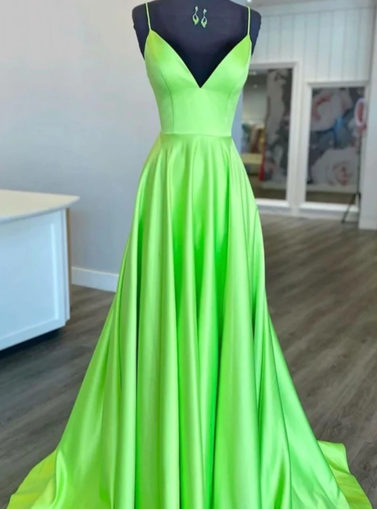 Simple Blue Satin Spaghetti Straps Long Evening Prom Dresses, Custom Sheath Prom Dress Y6346 main image 1