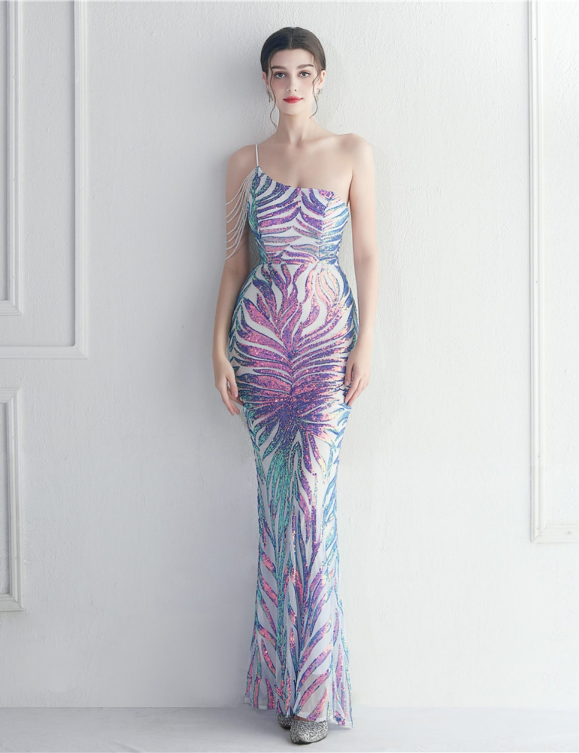 one shoulder dress with sequins party dress c3178