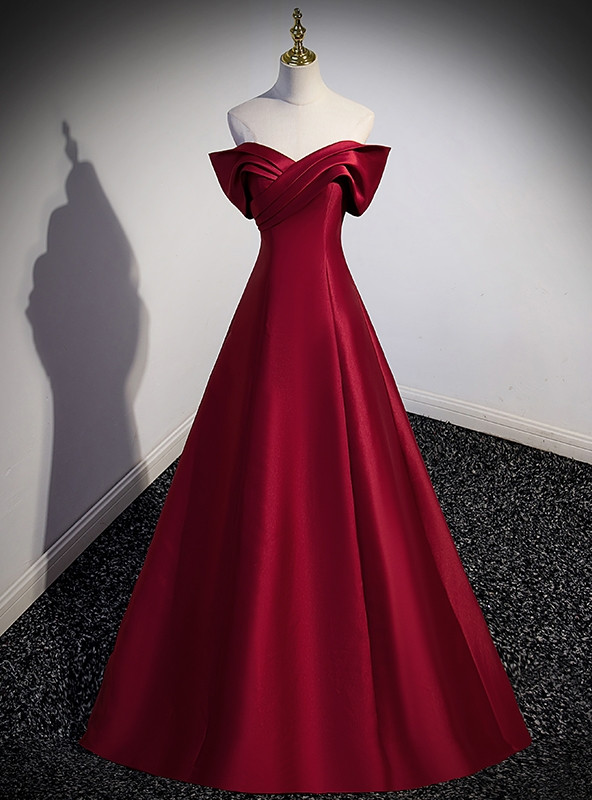 A-line Beaded Off-the-shoulder Dress With Slit Burgundy main image 1