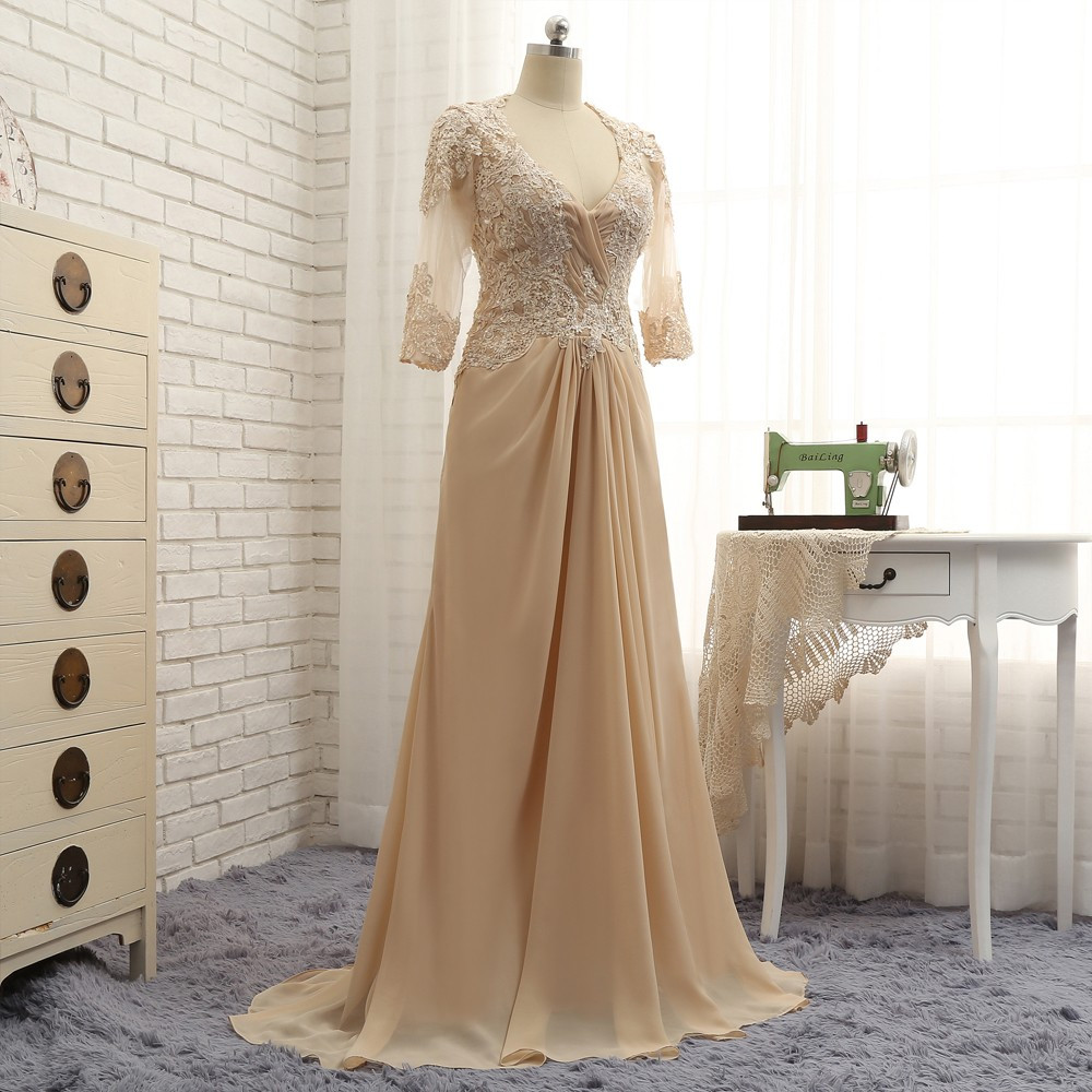 Romance Champagne 2017 Mother Of The Bride Dresses Aline Half Sleeves Chiffon