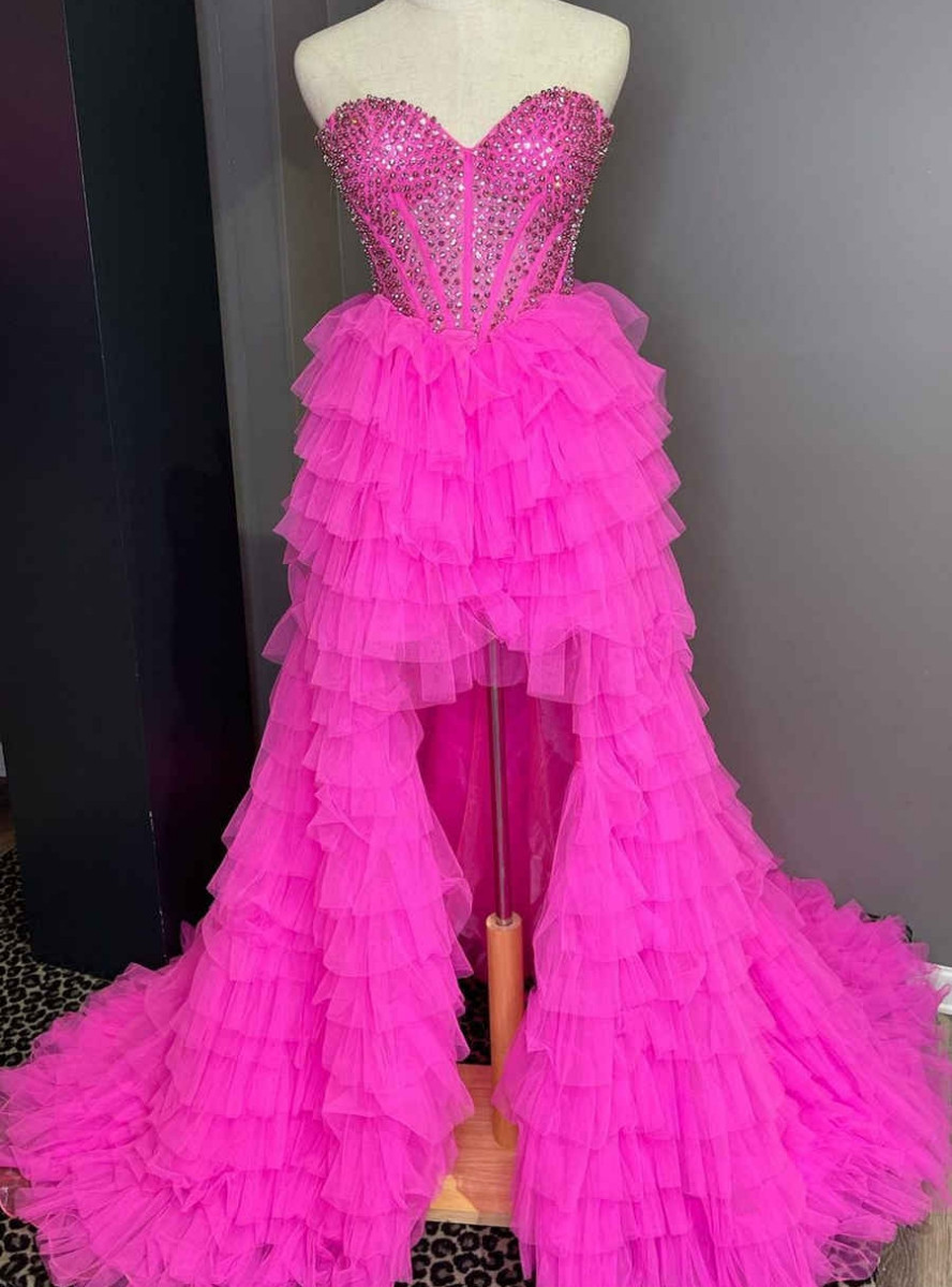 Charming Hot Pink Strapless Prom Dress,Hot Pink Graduation Dress cc1163 main image 1