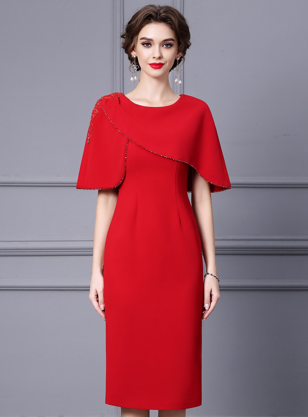 Lace Appliques Scoop Neck Ruffles Mother of the Bride Dresses main image 1