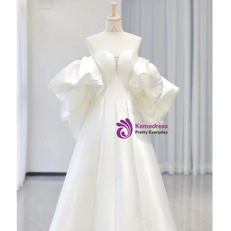 Simple Elegant Sweetheart White Chiffon Wedding Party Dresses, Cheap Bridal Gown, WD0077