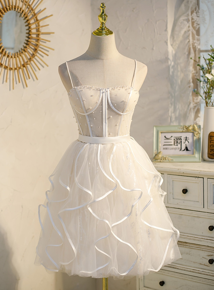 Ivory Tulle Straps Pleats Homecoming Dress main image 1