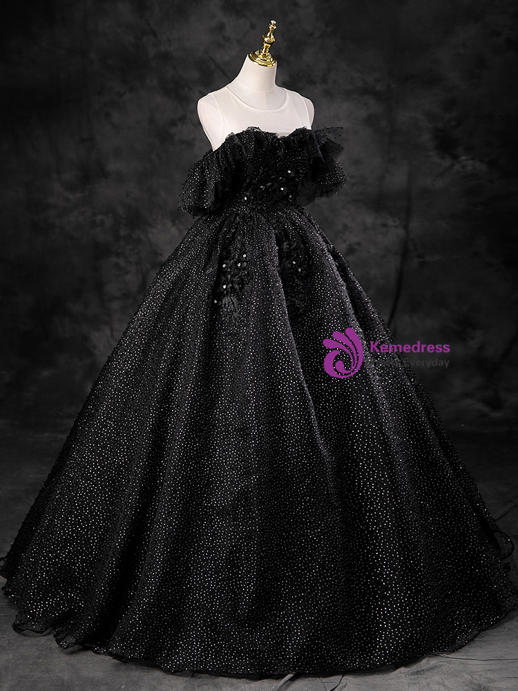 Classy Black Tulle Appliques Ball Gown Birthday Quinceanera Dress Y7862 main image 0