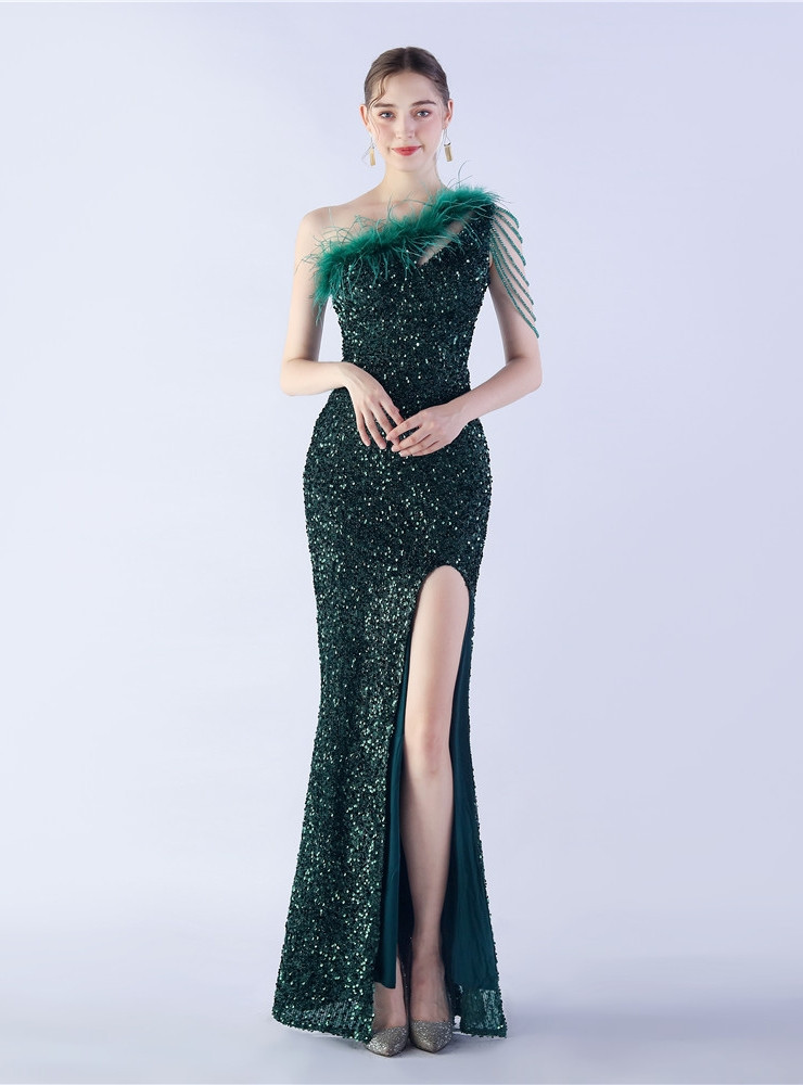 Designer Purple One Shoulder Beading Sleeveless Prom Dress With Slit
