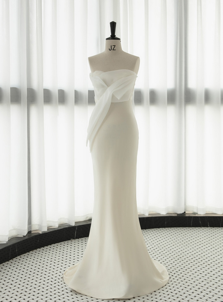 Sexy Mermaid Long Satin Sequin Long White Wedding Dresses