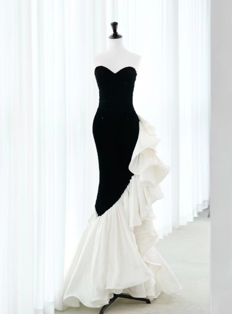 Black Elegant Mermaid Sequins Straps Prom Dress,DP0114