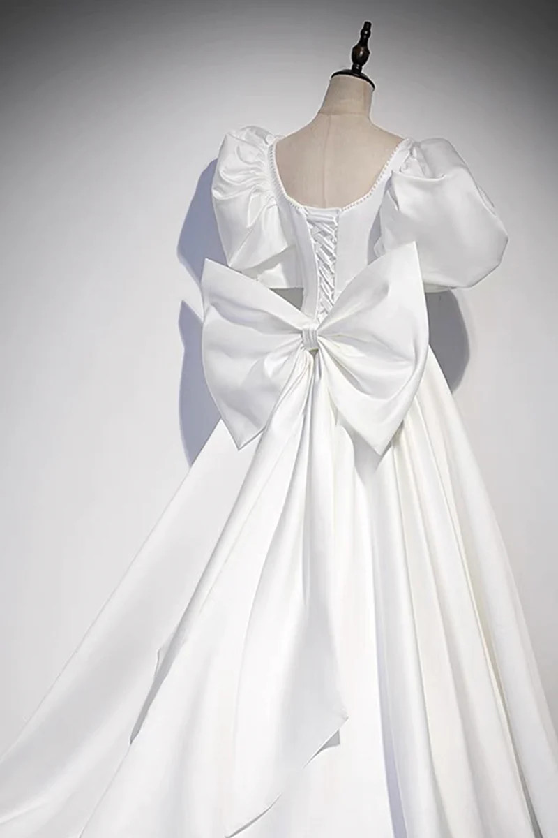 Puff Sleeve Satin Dress White